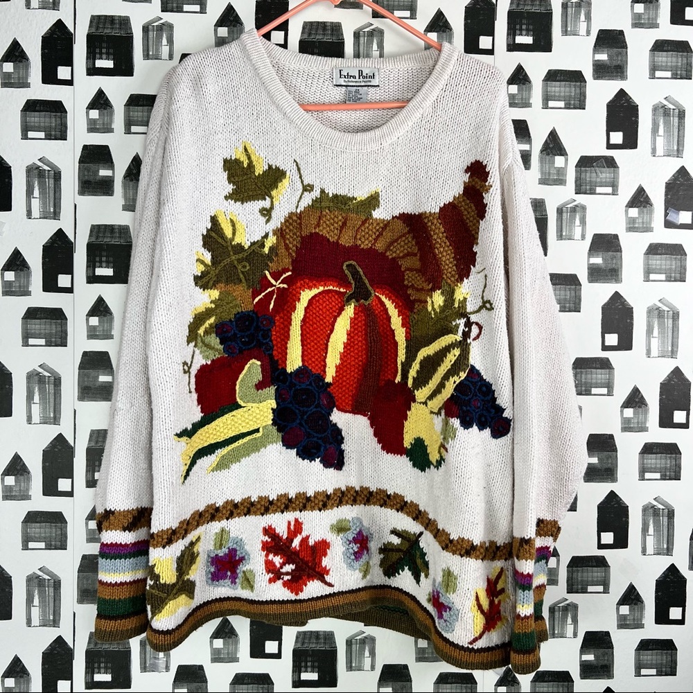 Extra Point Fall Theme Knit Sweater Women’s 2X